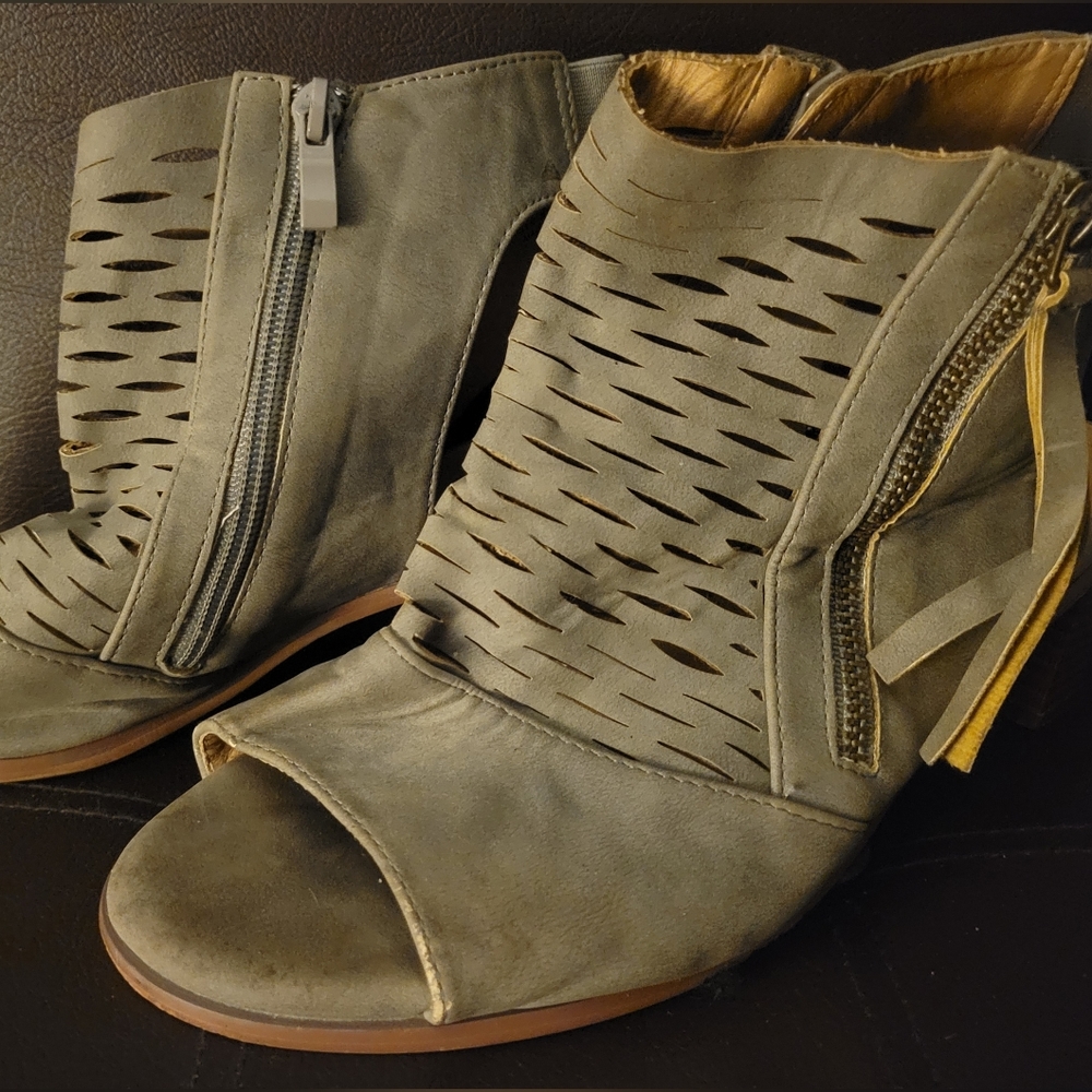 Grey Faux Suede Woven Block Heel Bootie